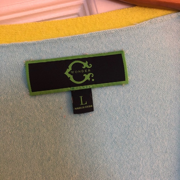 C Wonder Teal/Yellow trim cardigan, Large - Picture 2 of 4